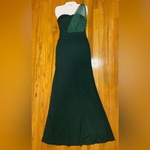 One Shoulder Mesh Rhinestone Dress